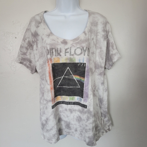 Knit Riot Pink VS XS Grey White Tie Dye Short Sleeve T-shirt Pink Floyd Graphic - Picture 1 of 7